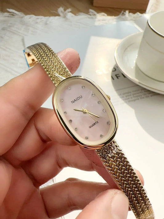 Luckacco New Brand Quartz Watch for Women Luxury Gift Oval Dial Rhinestone Watch Adjustable Stainless Steel Strap Wristwatches