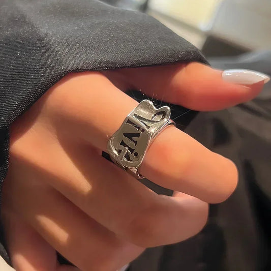 Luckacco 2024 New All-match Niche Korean Version Personality Fashion Trend Retro Girly Temperament with Open Ring Accessories