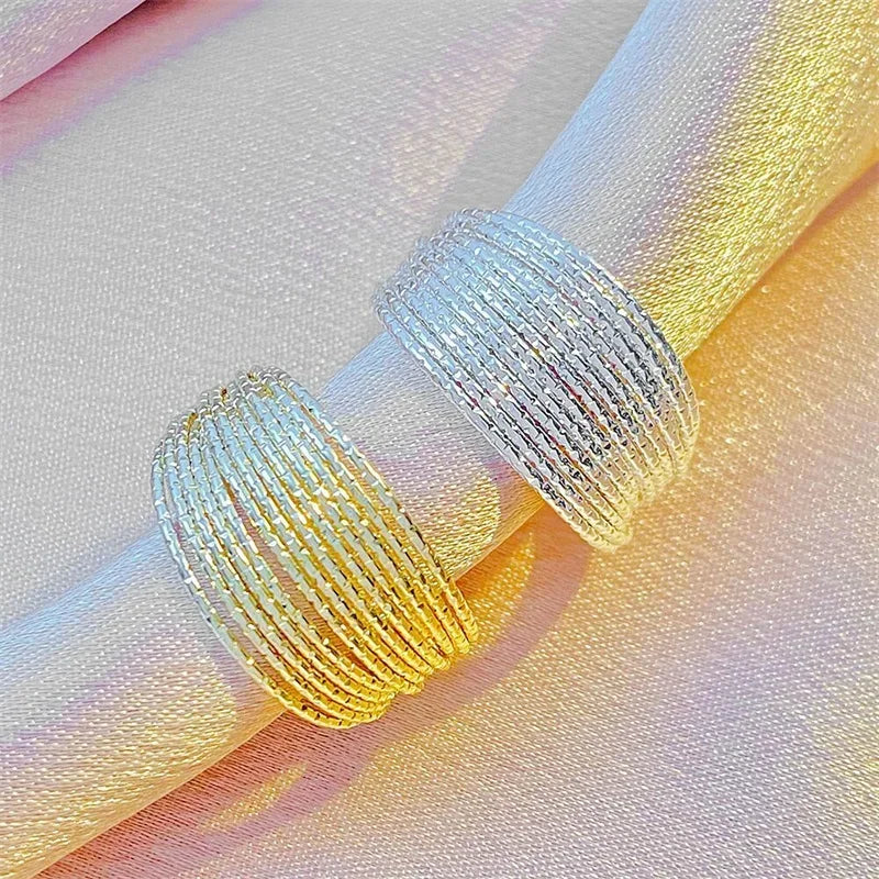 luckacco minimalist silver color multilayer lines rings for women modern fashion female finger-rings versatile jewelry bulk
