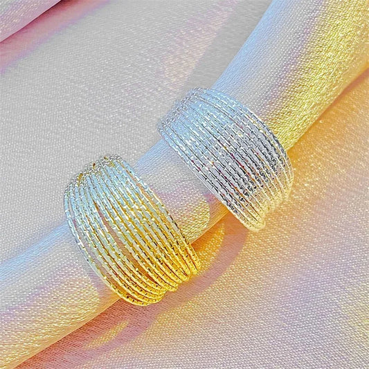 Luckacco Minimalist Silver Color Multilayer Lines Rings For Women Modern Fashion Female Finger-rings Versatile Jewelry Bulk