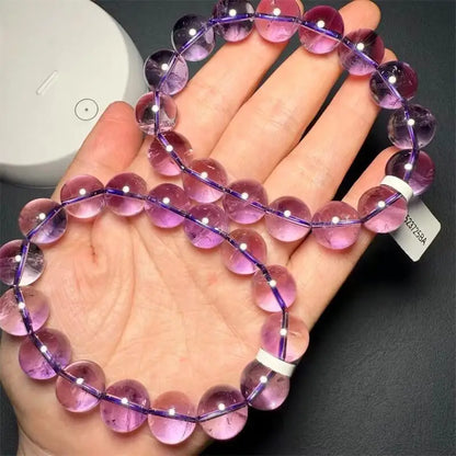 Luckacco 13MM Natural Brazilian Amethyst Bracelet Fortune Energy Bangle Mineral String Woman Amulet Jewelry Healing Gift 1pcs