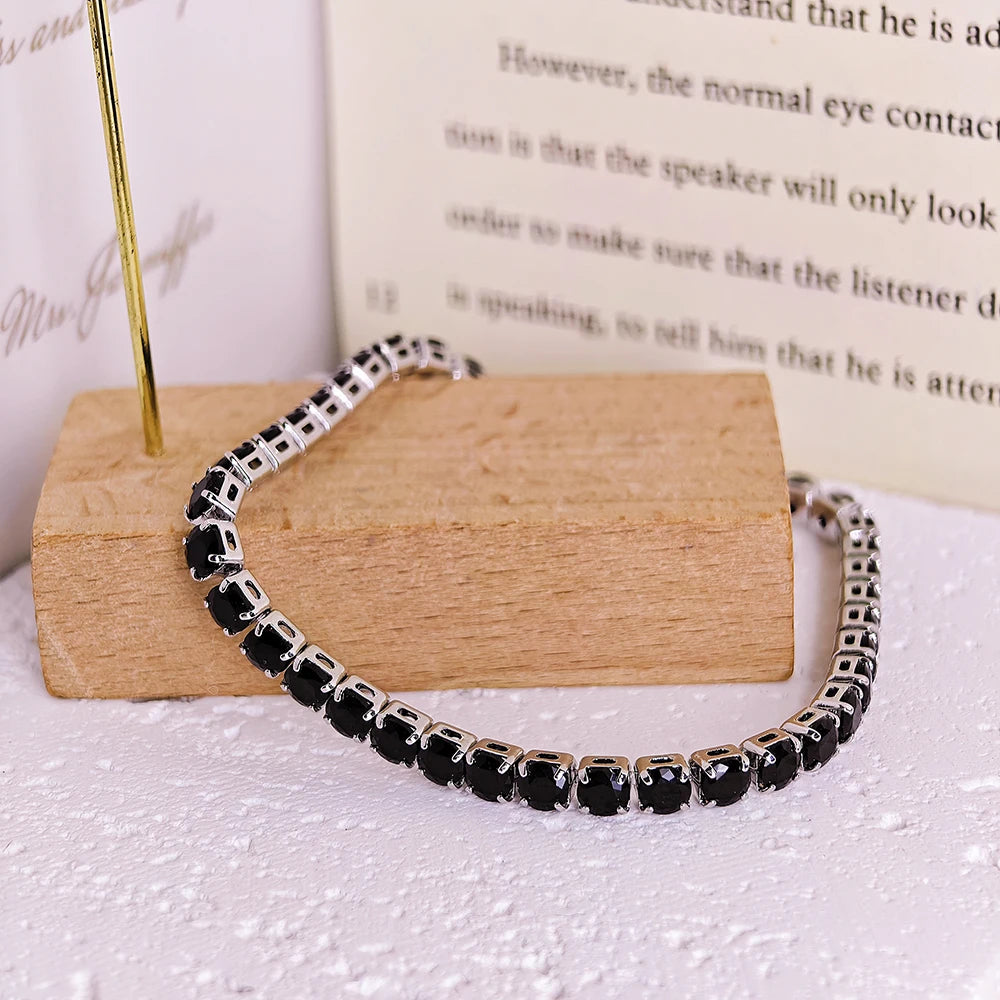 luckacco 2024 new arrival luxury round black color on hand bracelet bangle for women anniversary gift jewelry bulk sell s5787