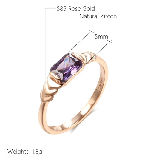 Luckacco Kinel Sparkling Square Purple Natural Zircon Rings for Women Luxury Unusual 585 Rose Gold Color Party Daily Jewelry 2023 New