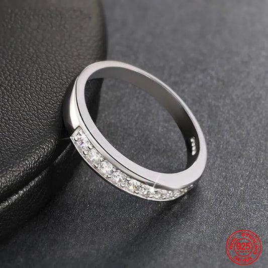 Luckacco 925 Sterling Silver Single Row Diamond Strip Ring For Women Fashion Party Jewelry Gift