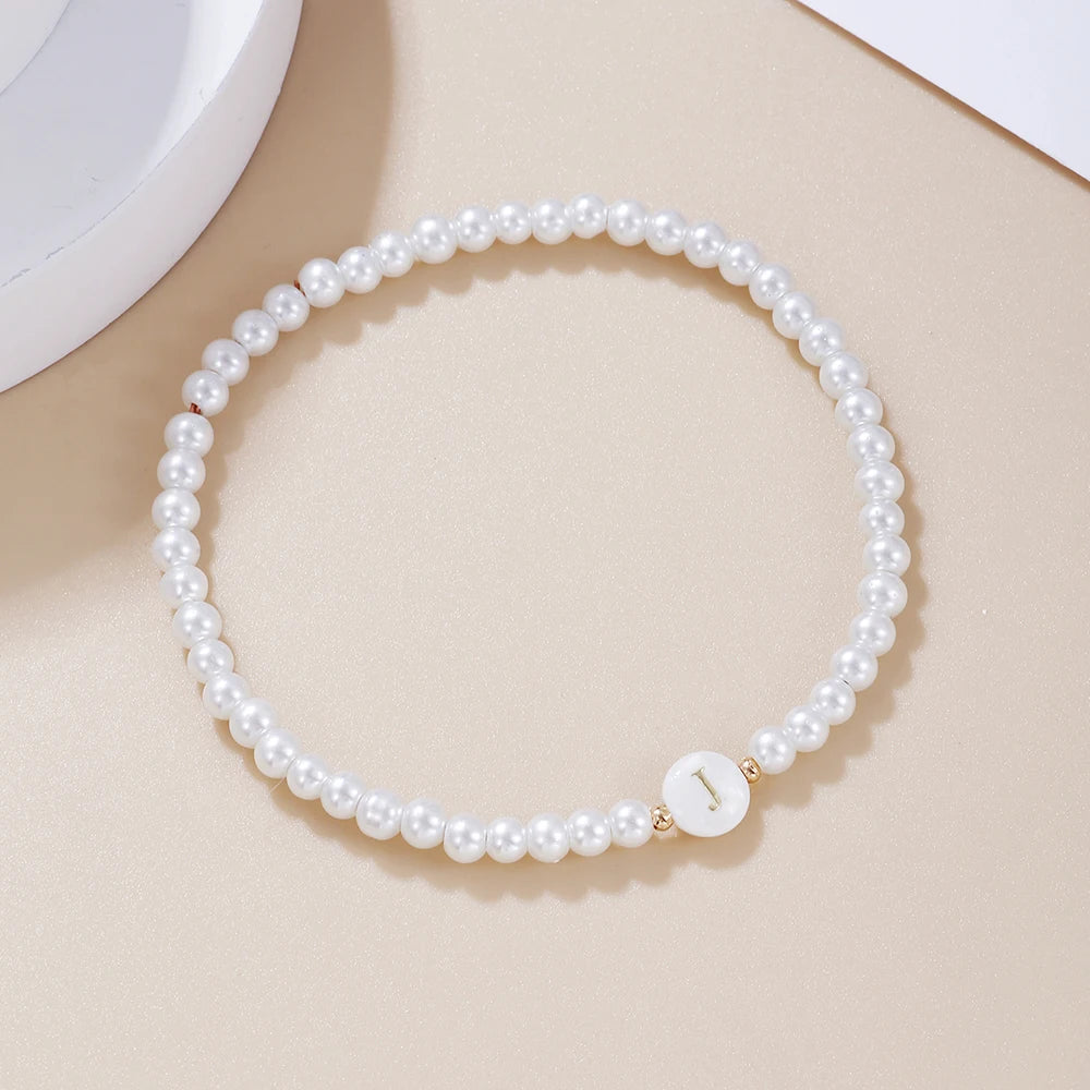 luckacco new fashion 26 letter bracelet women temperament handmade simulated pearl bead bracelet for women jewelry gift