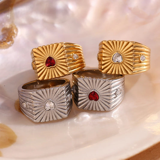 Luckacco MamacitaSlay New Exclusive Stainless Steel Heart Rhinestone Ring Anniversary Design Waterproof Jewelry Statement Rings Men Women