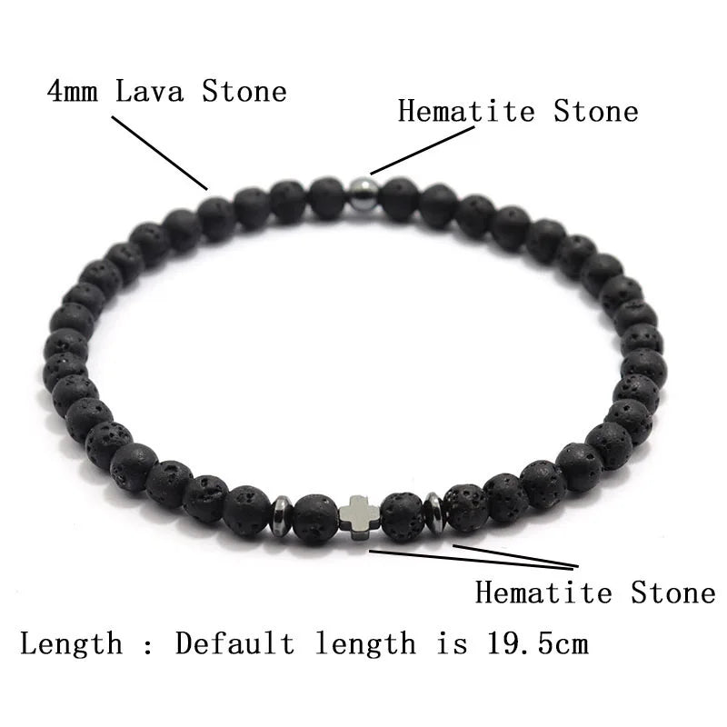 luckacco new fashion cross bracelet for men 4mm small beads strand braslet natural red howlite lava stone braclet hematite healing joias