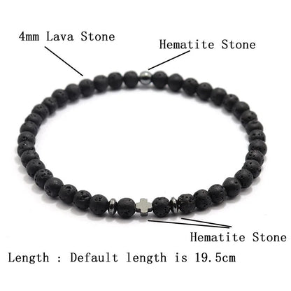 Luckacco New Fashion Cross Bracelet For Men 4mm Small Beads Strand Braslet Natural Red Howlite Lava Stone Braclet Hematite Healing Joias