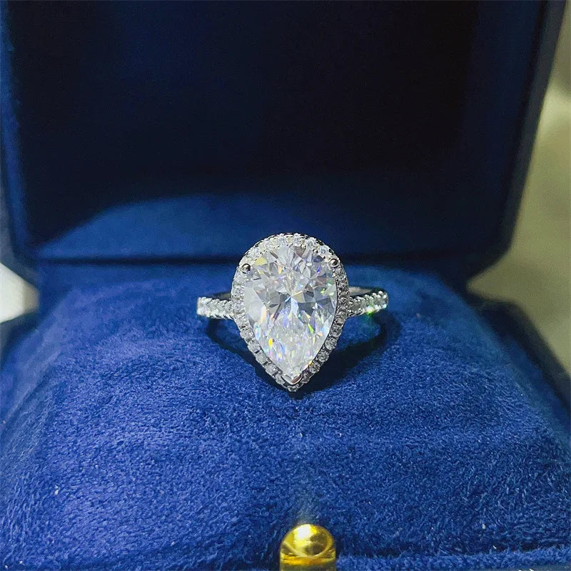 luckacco luxury pear cut 5ct red moissanite diamond ring 925 sterling silver party wedding band rings for women bridal engagement jewelry