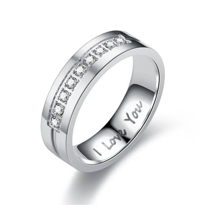 Luckacco Fashion Stainless Steel Couple Engagement Rings for Women Men Crystal I LOVE YOU Ring 2022 Wedding Jewelry Accessories Gifts