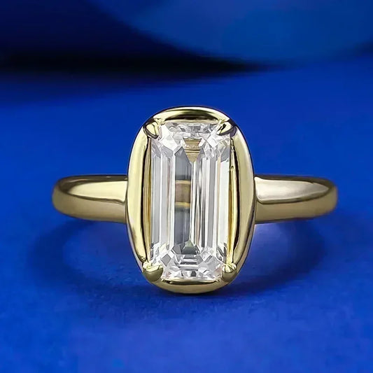 Luckacco 14K Gold Vintage Lab Diamond Ring 100% Real 925 Sterling Silver Party Wedding Band Rings for Women Engagement Jewelry Gift