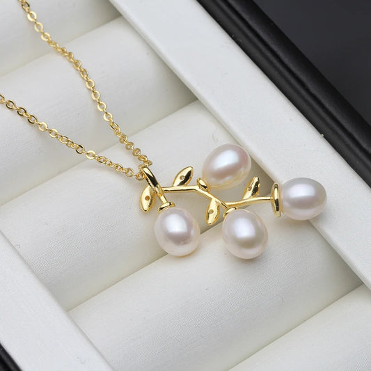 Luckacco Cute New Pink Natural Pearl Pendant For Women,Wedding Freshwater Pearl Necklace Mother Wife Birthday Gift White