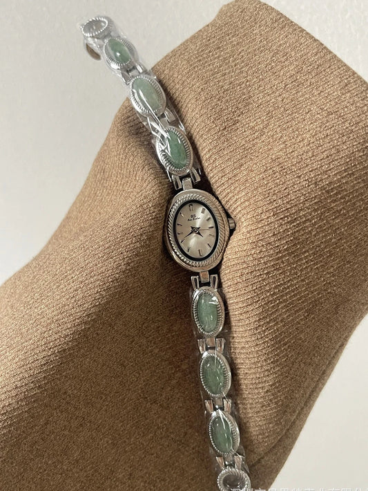 Luckacco Natural Jade Bracelet Watch Gift Women,Ladies Watches Luxury High Quality Gold Quartz Watches, Elegant Women's Wristwatches