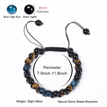 Luckacco 8MM Natural Tiger Eye Stone Adjustable Bracelet Double Layer Hand Woven  Row Strand Beaded Bangles Couple Party Jewelry
