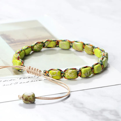 Luckacco Bohemian Imperial Stone Beaded Bracelet Handmade  Braided String Bangles Friendship Jewelry Gift Vintage Design Strand Bracelets