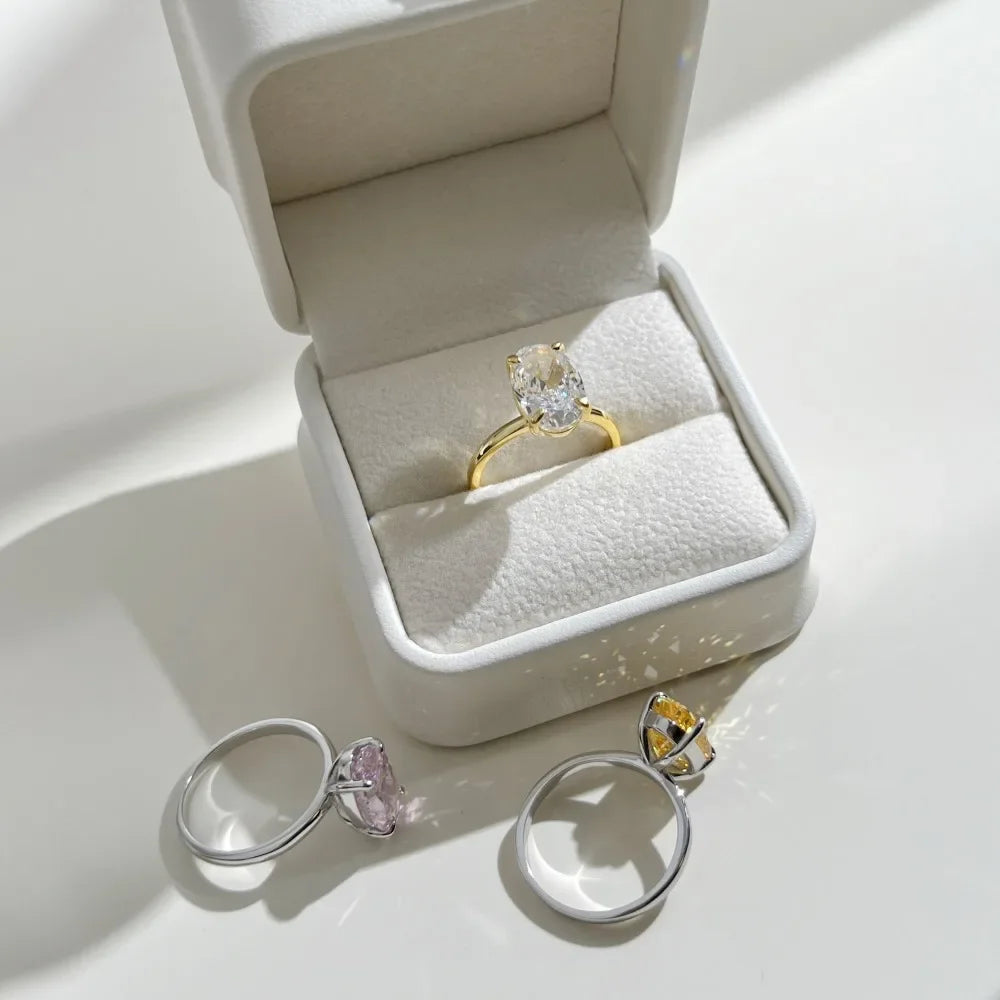 luckacco luxury oval cut cubic zirconia rings for women simple classic design wedding engagement promise accessories eternity jewelry