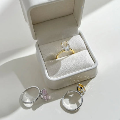 Luckacco Luxury Oval Cut Cubic Zirconia Rings for Women Simple Classic Design Wedding Engagement Promise Accessories Eternity Jewelry