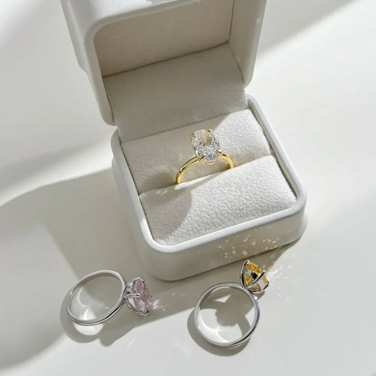 Luckacco Luxury Oval Cut Cubic Zirconia Rings for Women Simple Classic Design Wedding Engagement Promise Accessories Eternity Jewelry