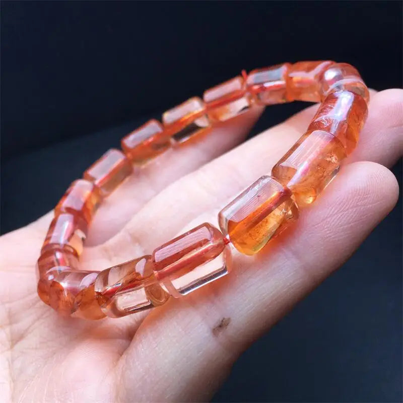 luckacco 9-12mm natural red fire quartz hematoid bucket bead bracelet women healing gemstone crystal strand lovers girlfriend 1pcs