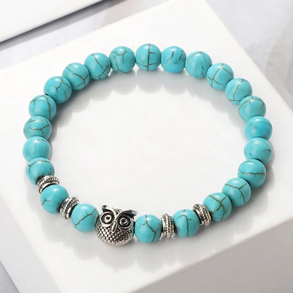 Luckacco Vintage Owl Charm Bracelets & Bangles For Men Women Natural Lava Stone Malachite Beads Couple Bracelets Friendship Jewelry Gifts