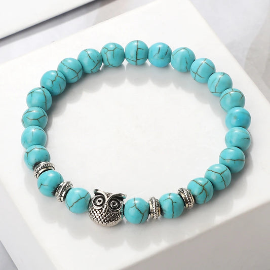 Luckacco Vintage Owl Charm Bracelets & Bangles For Men Women Natural Lava Stone Malachite Beads Couple Bracelets Friendship Jewelry Gifts