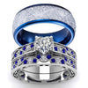 Luckacco Fashion Couple Rings Romantic Women Heart Zircon Stone Rings Set Men's Blue Stainless Steel Ring Wedding Party Jewelry Gifts