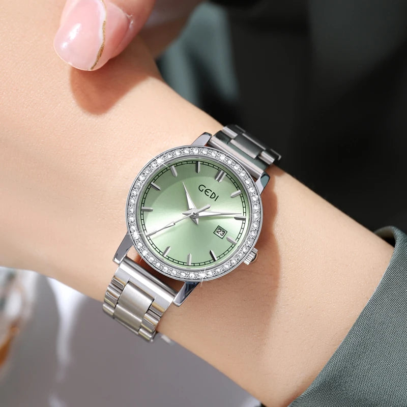 luckacco light luxury stainless steel women's watch calendar waterproof high-end watch ladies quartz watch