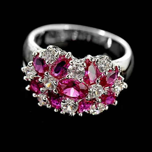 Luckacco Hot Sale Cocktail Party Ring Flower Cubic Zirconia  Valentine's Day Gift  Fashion Jewelry Luxury Rings for Women & Lover