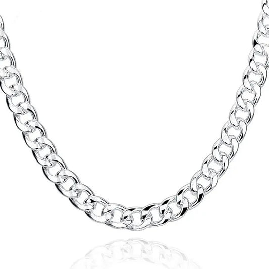 Luckacco 925 Silver Man Necklace 10MM 20/22/24 Inches Cuban Chain Necklace For Women Fashion Wedding Jewelry Christmas Accessories