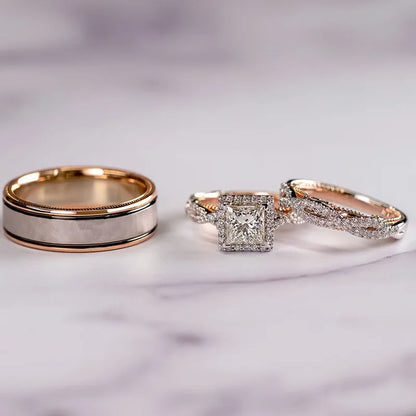 Luckacco 18K Rose Gold Princess Real Diamond Ring for Women Anillos Mujer Bizuteria Gemstone Femme Loves Jewelry Set Rose Gold Rings