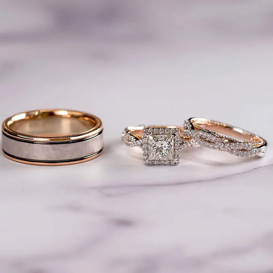 Luckacco 18K Rose Gold Princess Real Diamond Ring for Women Anillos Mujer Bizuteria Gemstone Femme Loves Jewelry Set Rose Gold Rings