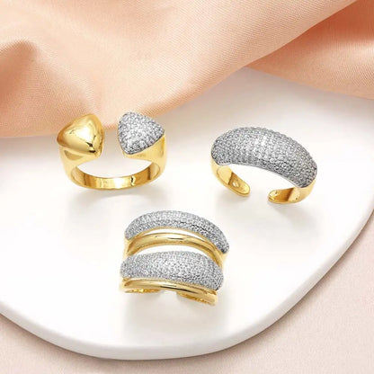 Luckacco OCESRIO Fashion White Crystal Heart Statement Rings for Women Copper Gold Plated Adjustable Open Ring Women Jewelry Gift righ48