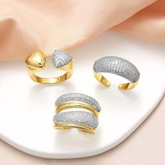 Luckacco OCESRIO Fashion White Crystal Heart Statement Rings for Women Copper Gold Plated Adjustable Open Ring Women Jewelry Gift righ48