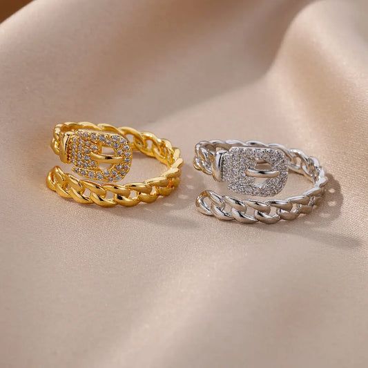 Luckacco Zircon Belt Rings For Women Stainless Steel Adjustable Finger Ring Femme Geometric 2023 Wedding Aesthetic Jewerly Gift anillos
