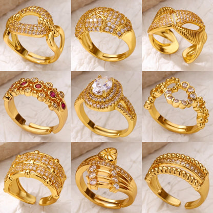 Luckacco Luxury Gold Plated Stainless Steel Geometry Rings For Women Men Open Adjustable Charm Finger Ring Wedding Party Fashion Jewelry