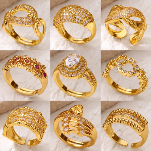Luckacco Luxury Gold Plated Stainless Steel Geometry Rings For Women Men Open Adjustable Charm Finger Ring Wedding Party Fashion Jewelry