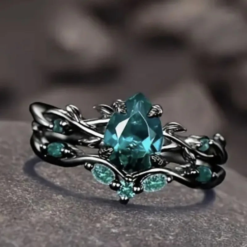 luckacco luxury black color inlaid with green stone rings set round flower fashion party engagement wedding rings for women jewelry