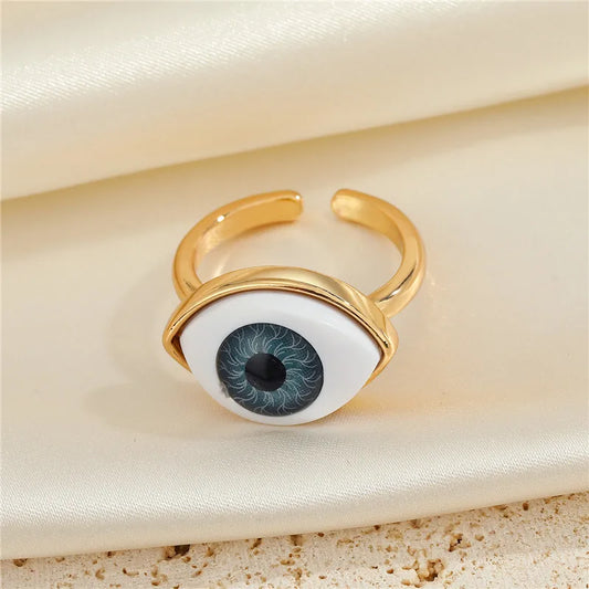 Luckacco 1Pcs Vintage Evil Eye Finger Ring For Women Gift Jewelry Colored Simple Turkish Blue Eye Adjustable Party Ring Accessories R381