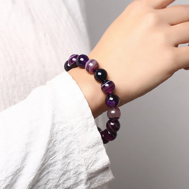 luckacco 6/8/10 mm dreamlike purple pink agate beaded bracelet natural stone gradient style beads bracletes for women hand jewelry gift