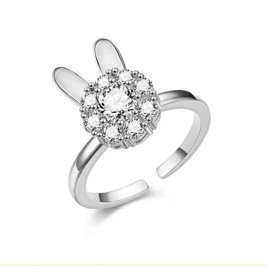 Luckacco Titanium Stainless Steel Ring For Women Rotate Rotating Anxiety Fidget Adjustable Rings Silver Color Jewelry Lovely Flower Bee