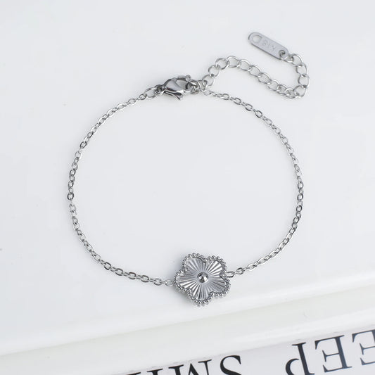 Luckacco Classic Luxury Stainless Steel Bracelet Ladies Adjustable Five Flower Bracelets for Women New Fashion Party Jewelry Gifts Clover