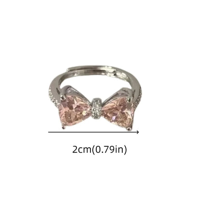 Luckacco Fashion Pink Bowknot Finger Ring Exquisite Sweet Bow-tie Ring Bowknot Adjustable Bowknot Opening Ring Weeding
