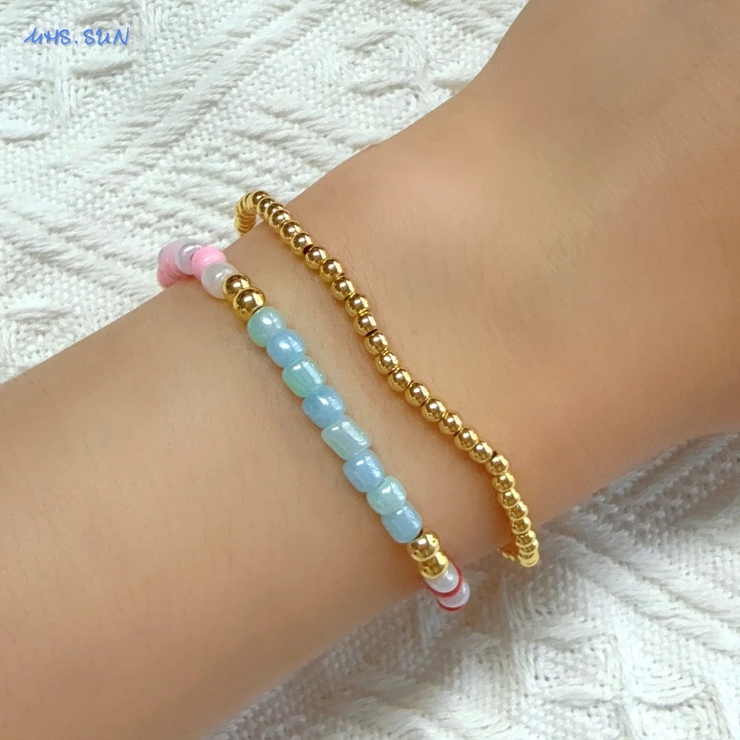luckacco mhs.sun new bohemian gold plated metal beaded bracelets colorful rice beads bracelet birthday party jewelry for women men