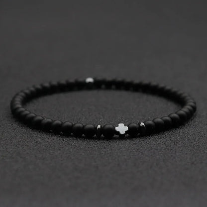 Luckacco New Fashion Cross Bracelet For Men 4mm Small Beads Strand Braslet Natural Red Howlite Lava Stone Braclet Hematite Healing Joias