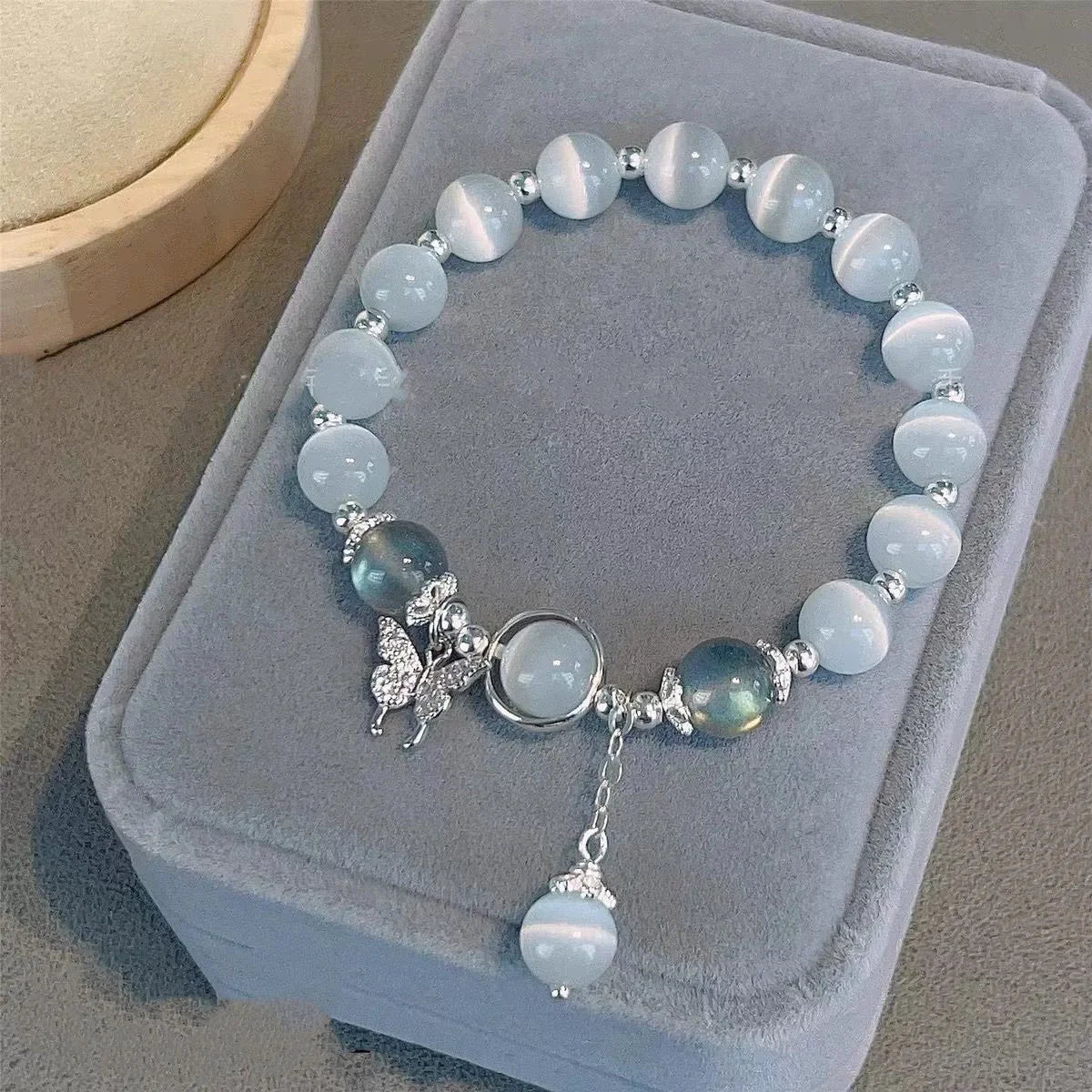 luckacco niche design star chain tassel bracelet for women fantasy blue crystal beads elastic rope bracelet best friend jewelry gifts