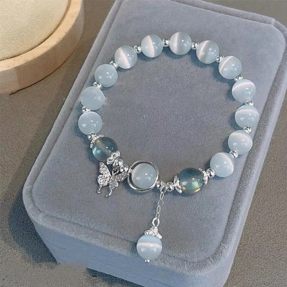 Luckacco Niche Design Star Chain Tassel Bracelet for Women Fantasy Blue Crystal Beads Elastic Rope Bracelet Best Friend Jewelry Gifts