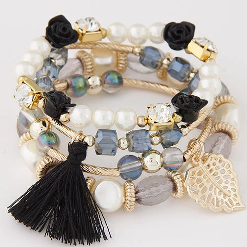 luckacco bohemian charm beads wrap bracelets & bangles for women boho flower leaf tassel bracelet multilayer bracelet femme 2024 new