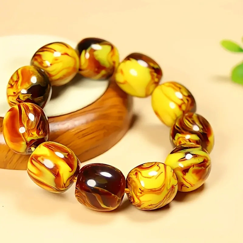 luckacco amber beeswax bracelet, retro style, stylish and minimalist, suitable for casual wear, everyday jewelry
