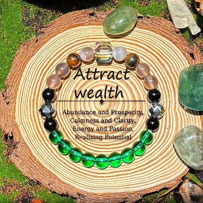 Luckacco Attract Wealth Abundance and Prosperity Bracelet Made of Tiger Eye Stone and Green Healing Crystal Handmade Bracelet for Men and