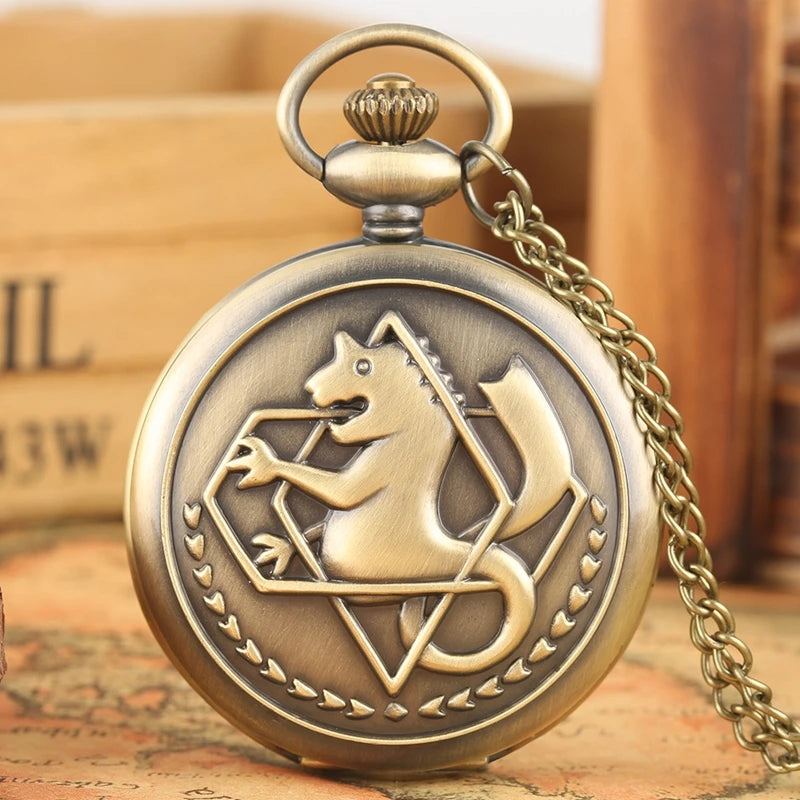 luckacco antique fullmetal alchemist quartz anime pocket watch cosplay edward elric clock design pendant necklace chain vintage chain